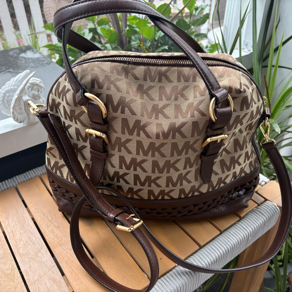 Michael Kors Tan and Brown Logo Satchel